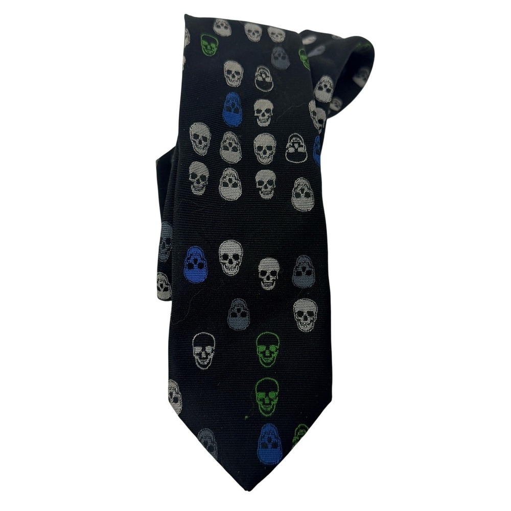 Kids Black Skull Pattern Necktie Blue Green White Skulls Goth Punk Formal Tie